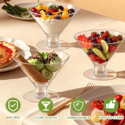 Meolibour 50 Pcs Disposable Plastic Martini Glasses for Parties 5oz, Unbreakable Clear Cocktail Dessert Parfait Glasses, Mini Martini Cups for Wedding Party Bowl Wine Ice Cream - My Kitchen Products