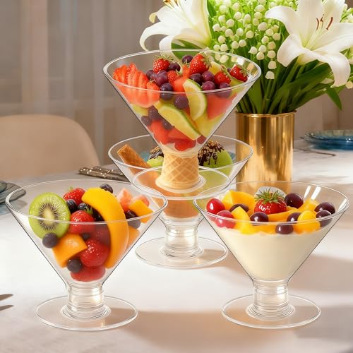 Meolibour 50 Pcs Disposable Plastic Martini Glasses for Parties 5oz, Unbreakable Clear Cocktail Dessert Parfait Glasses, Mini Martini Cups for Wedding Party Bowl Wine Ice Cream - My Kitchen Products