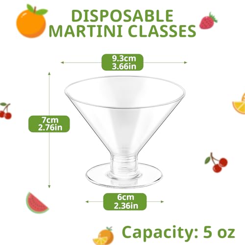 Meolibour 50 Pcs Disposable Plastic Martini Glasses for Parties 5oz, Unbreakable Clear Cocktail Dessert Parfait Glasses, Mini Martini Cups for Wedding Party Bowl Wine Ice Cream - My Kitchen Products