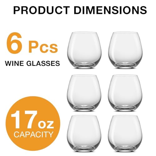 Meolibour Large Stemless Wine Glasses Set of 6, 17 Ounces Red & White Wine Glasses Tumbler for Party, Clear Drink Glasses, Ideal Wine Accessories Gift, Lead-free, Dishwasher Safe - My Kitchen Products