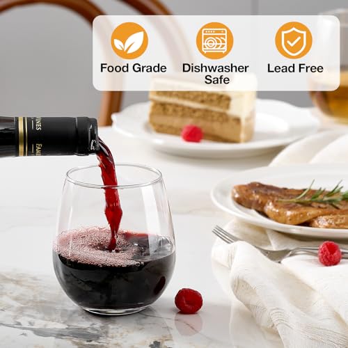 Meolibour Large Stemless Wine Glasses Set of 6, 17 Ounces Red & White Wine Glasses Tumbler for Party, Clear Drink Glasses, Ideal Wine Accessories Gift, Lead-free, Dishwasher Safe - My Kitchen Products