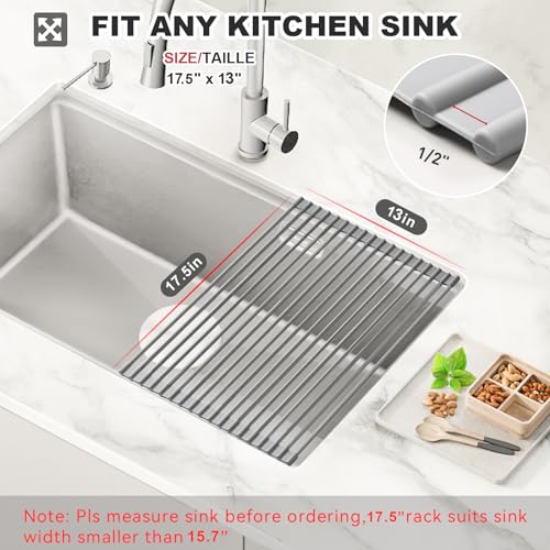 MERRYBOX Roll Up Dish Drying Rack, Over The Sink Dish Rack Foldable, Heat-Resistant, Anti-Slip Silicone Coated Steel Dish Drainer for Kitchen Sink, Multipurpose Roll Up Sink Drying Rack, 17.5" x 13" - My Kitchen Products