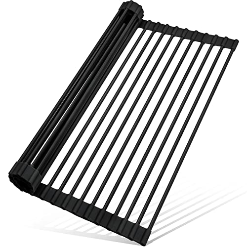 MERRYBOX Roll Up Dish Drying Rack, Silicone Wrapped Over The Sink Dish Rack Foldable Dish Drainer Anti-Slip Dish Racks for Kitchen Counter, Multipurpose Kitchen Sink Drying Rack, 18" x 13", Black - My Kitchen Products