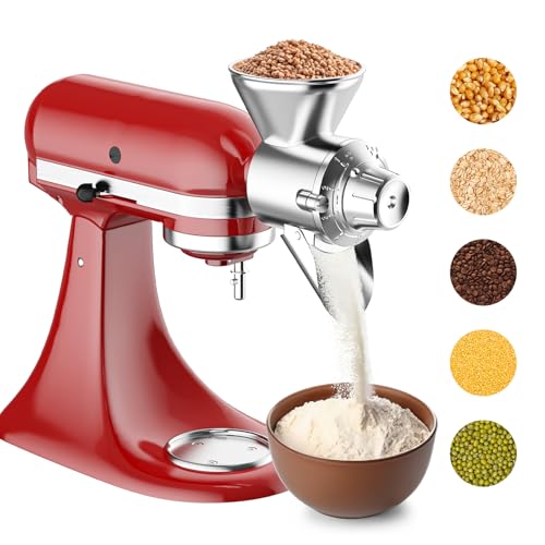 Metal Grain Mill Attachment for KitchenAid Stand Mixer, Flour Mill Grinder for Kitchen Aid Accessories and Attachments, Fit for Grinding Non-Oily Dry Grain Corn, Coffee Bean, Buckwheat, Oats, Millet - My Kitchen Products