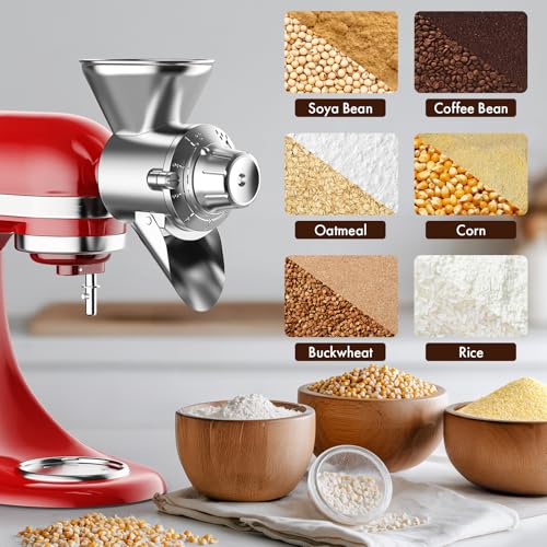 Metal Grain Mill Attachment for KitchenAid Stand Mixer, Flour Mill Grinder for Kitchen Aid Accessories and Attachments, Fit for Grinding Non-Oily Dry Grain Corn, Coffee Bean, Buckwheat, Oats, Millet - My Kitchen Products