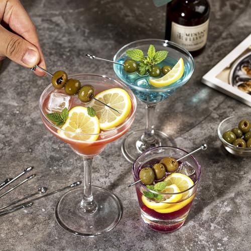 Metal Martini Cocktail Picks 9 Pcs, 4.1 in Olive Skewers Stainless Steel, Martini Garnish Sticks Reusable, Metal Toothpicks for Drinks, Appetizers, Bar Accessories Gift for Bartenders - Sliver - My Kitchen Products