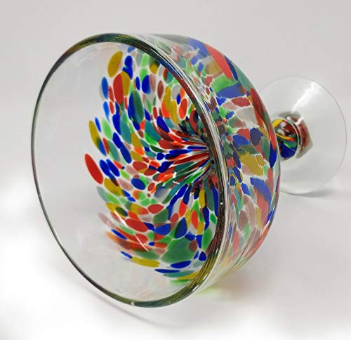 Mexican Hand Blown Glass – Set of 4 Hand Blown Margarita Glasses Confetti Carmen (16 oz) - My Kitchen Products