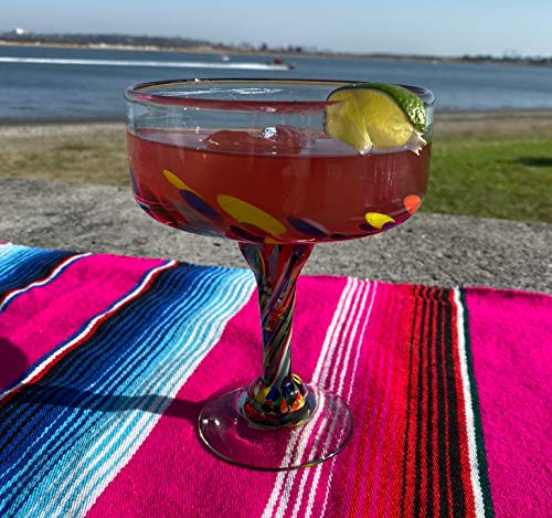 Mexican Hand Blown Glass – Set of 4 Hand Blown Margarita Glasses Confetti Carmen (16 oz) - My Kitchen Products