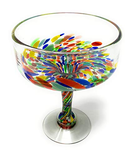 Mexican Hand Blown Glass – Set of 4 Hand Blown Margarita Glasses Confetti Carmen (16 oz) - My Kitchen Products