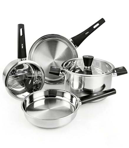 Meythway Stainless Steel Pots and Pans Set Non Toxic, 6PCs Kitchen Cookware Sets with Stay-Cool Handles, Dishwasher Safe&Compatible with All Stovetops(Gas,Electric&Induction) - My Kitchen Products