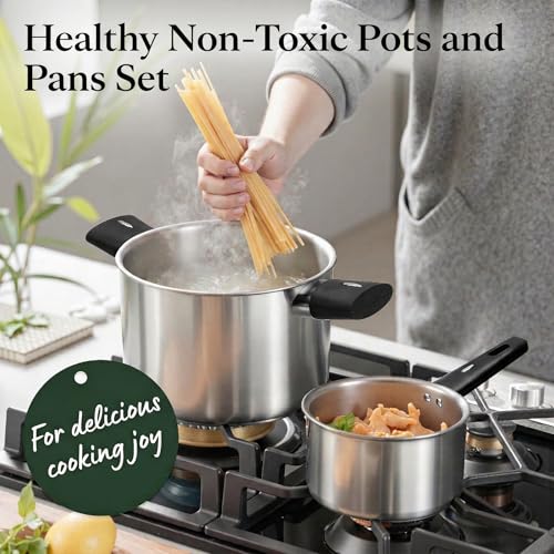 Meythway Stainless Steel Pots and Pans Set Non Toxic, 6PCs Kitchen Cookware Sets with Stay-Cool Handles, Dishwasher Safe&Compatible with All Stovetops(Gas,Electric&Induction) - My Kitchen Products
