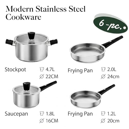 Meythway Stainless Steel Pots and Pans Set Non Toxic, 6PCs Kitchen Cookware Sets with Stay-Cool Handles, Dishwasher Safe&Compatible with All Stovetops(Gas,Electric&Induction) - My Kitchen Products