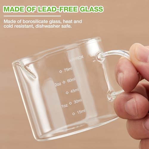 Mfacoy 2 Pack Measuring Cups, 75ML Espresso Cups with Handle, Espresso Shot Glasses with V-Shaped Mouth, Clear Accessories, Milk Frothing Pitcher - My Kitchen Products