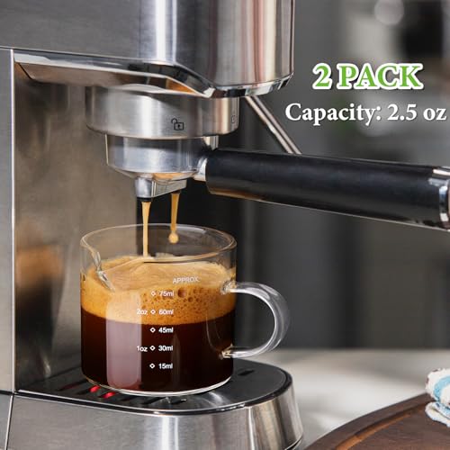 Mfacoy 2 Pack Measuring Cups, 75ML Espresso Cups with Handle, Espresso Shot Glasses with V-Shaped Mouth, Clear Accessories, Milk Frothing Pitcher - My Kitchen Products
