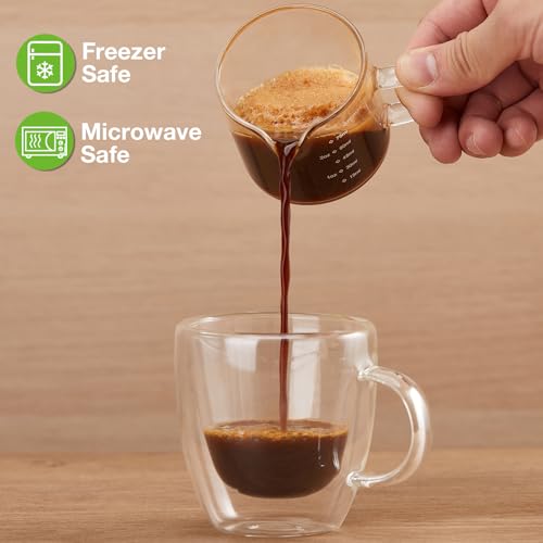 Mfacoy 2 Pack Measuring Cups, 75ML Espresso Cups with Handle, Espresso Shot Glasses with V-Shaped Mouth, Clear Accessories, Milk Frothing Pitcher - My Kitchen Products