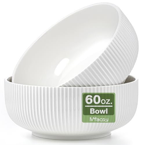 Mfacoy 2 Pack Salad Bowl, 8 inch 60 oz Large Serving Bowl Set, Deep Bowl for Kitchen, White Ceramic Bowl Set for Soup