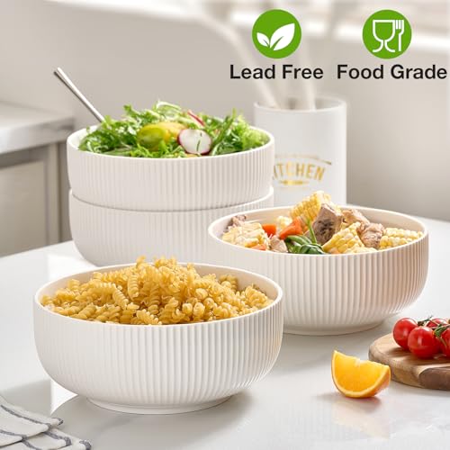 Mfacoy 2 Pack Salad Bowl, 8 inch 60 oz Large Serving Bowl Set, Deep Bowl for Kitchen, White Ceramic Bowl Set for Soup, Cereal, Ramen, Pasta, Salad, Dishwasher & Microwave Safe, Easy Clean - My Kitchen Products