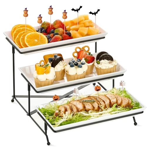 Mfacoy 3 Tier Serving Tray Set, 12" Tiered Serving Trays Platters, Reusable Serving Tray for Party, Collapsible Sturdier