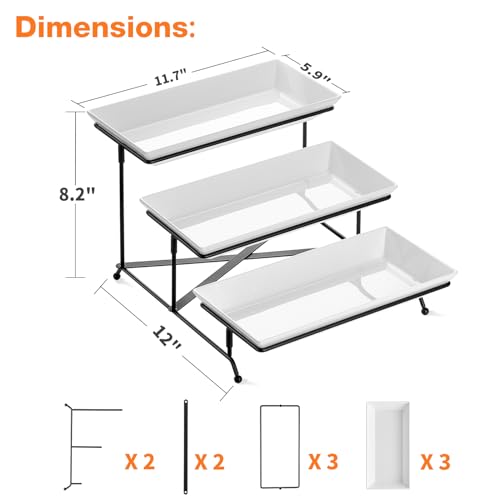 Mfacoy 3 Tier Serving Tray Set, 12" Tiered Serving Trays Platters, Reusable Serving Tray for Party, Collapsible Sturdier Stand with Stable Cross Bars, Serving Platters for Veggie, Fruit, Dessert - My Kitchen Products