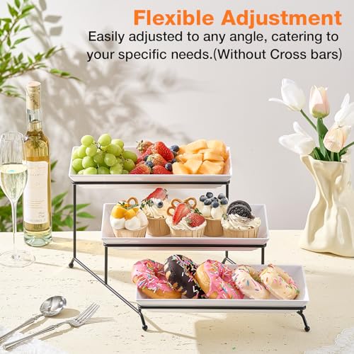 Mfacoy 3 Tier Serving Tray Set, 12" Tiered Serving Trays Platters, Reusable Serving Tray for Party, Collapsible Sturdier Stand with Stable Cross Bars, Serving Platters for Veggie, Fruit, Dessert - My Kitchen Products