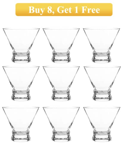 Mfacoy Martini Glasses Set of 9(Buy 8, get 1 Free), Crystal Cocktail Glasses 8 Ounces, Hand Blown Stemless Martini Glasses for Bar, Martini, Cosmopolitan, Manhattan, Gimlet, Pisco Sour Brandy - My Kitchen Products