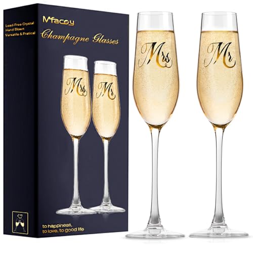 Mfacoy Mr. & Mrs. Champagne Flute Set, Wedding Decor, His and Hers, Wedding Toasting Glasses for Engagement
