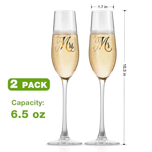 Mfacoy Mr. & Mrs. Champagne Flute Set, Wedding Decor - His and Hers, Wedding Toasting Glasses for Engagement Celebrations, Bridal Shower and Registry Idea, Tall Wine Glasses for Bride and Groom Gifts - My Kitchen Products
