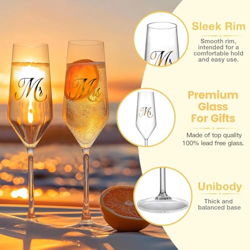 Mfacoy Mr. & Mrs. Champagne Flute Set, Wedding Decor - His and Hers, Wedding Toasting Glasses for Engagement Celebrations, Bridal Shower and Registry Idea, Tall Wine Glasses for Bride and Groom Gifts - My Kitchen Products