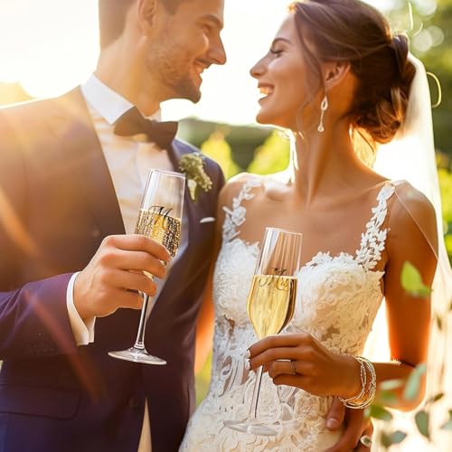 Mfacoy Mr. & Mrs. Champagne Flute Set, Wedding Decor - His and Hers, Wedding Toasting Glasses for Engagement Celebrations, Bridal Shower and Registry Idea, Tall Wine Glasses for Bride and Groom Gifts - My Kitchen Products