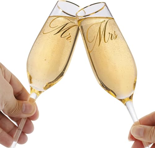 Mfacoy Mr. & Mrs. Champagne Flute Set, Wedding Decor - His and Hers, Wedding Toasting Glasses for Engagement Celebrations, Bridal Shower and Registry Idea, Tall Wine Glasses for Bride and Groom Gifts - My Kitchen Products