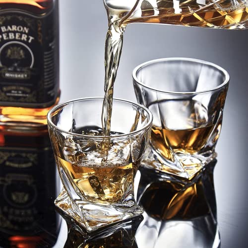 Mfacoy Old Fashioned Whiskey Glasses Set of 4 (2 Crystal Bourbon Glasses, 2 Round Big Ice Ball Molds 11 Oz Rocks Glass with Gift Box, Barware for Scotch Cocktail Rum Vodka Liquor, Gifts for Men - My Kitchen Products