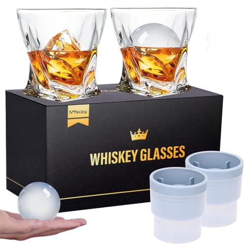 Mfacoy Old Fashioned Whiskey Glasses Set of 4 (2 Crystal Bourbon