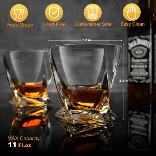 Mfacoy Old Fashioned Whiskey Glasses Set of 4 (2 Crystal Bourbon Glasses, 2 Round Big Ice Ball Molds 11 Oz Rocks Glass with Gift Box, Barware for Scotch Cocktail Rum Vodka Liquor, Gifts for Men - My Kitchen Products