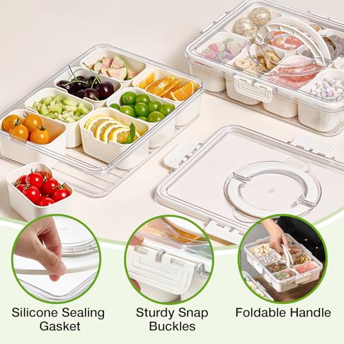 Mfacoy Snackle Box Container, 2 Pack Divided Serving Tray with Lid and Handle, Snack Box Charcuterie Container for Portable Snack Platters, Clear Organizer for Candy, Fruits, Travel, Party, Picnic - My Kitchen Products