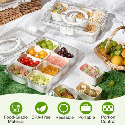 Mfacoy Snackle Box Container, 2 Pack Divided Serving Tray with Lid and Handle, Snack Box Charcuterie Container for Portable Snack Platters, Clear Organizer for Candy, Fruits, Travel, Party, Picnic - My Kitchen Products
