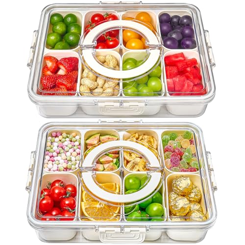 Mfacoy Snackle Box Container, 2 Pack Divided Serving Tray with Lid and Handle, Snack Box Charcuterie Container for Portable