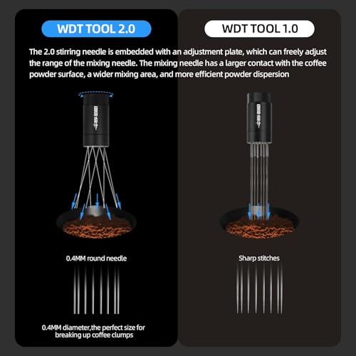 MHW-3BOMBER WDT Tool Espresso Distribution Tool with Magnetic Stand, Adjustable Needle Range, 0.4mm Stainless Steel Needles (8+6 Spare), Anti-Clumping Coffee Stirrer for 51/54/58mm Portafilter, T6126 - My Kitchen Products
