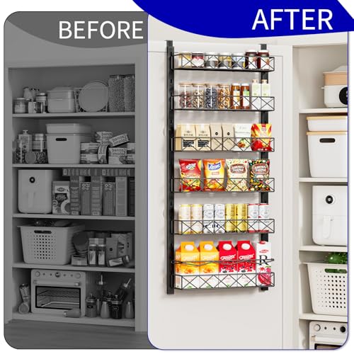 MIAOLI Over the Door Organizer, Black 6-Tier Pantry Door Organizer with Adjustable Basket, Hanging Spice Rack Cabinet Door Shelves, Laundry Room Organization and Storage - My Kitchen Products