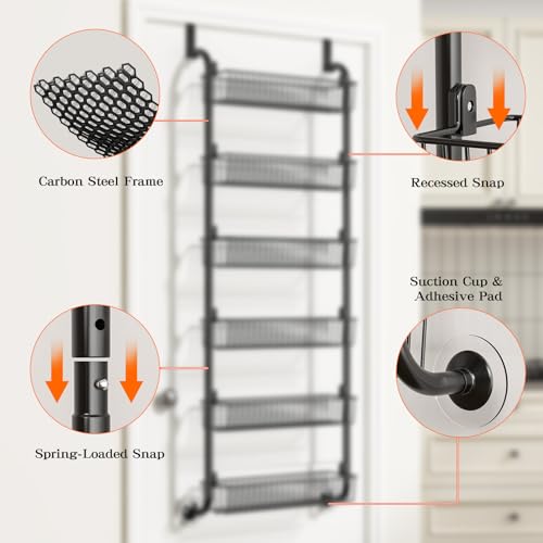 MIAOLI Over the Door Pantry Organizers and Storage, 6-Tier Spice Rack, Home & Kitchen Storage Shelves for Cabinet, Large Capacity Hanging Seasoning Organizer, Laundry Room Organization, Black - My Kitchen Products