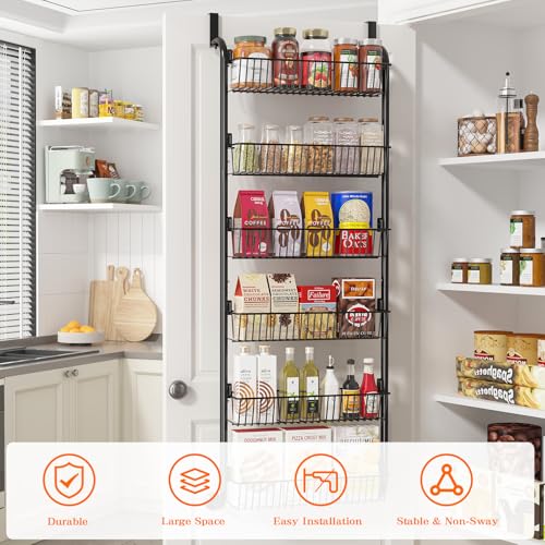 MIAOLI Over the Door Pantry Organizers and Storage, 6-Tier Spice Rack, Home & Kitchen Storage Shelves for Cabinet, Large Capacity Hanging Seasoning Organizer, Laundry Room Organization, Black - My Kitchen Products