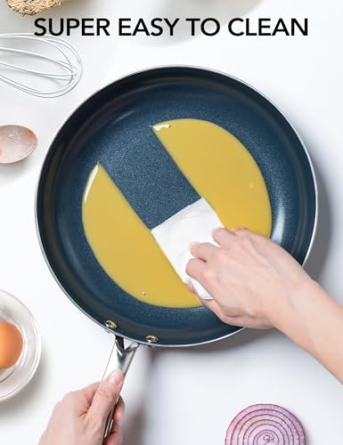 MICHELANGELO 10 Inch Frying Pan with Lid, Blue Frying Pan with Nonstick Diamond Infused Coating, Nonstick Frying Pans, Diamond Fry Pan Blue - My Kitchen Products