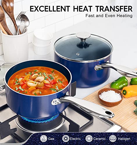 MICHELANGELO 3 Quart Saucepan with Lid, Nonstick Ceramic Sauce Pan with Stainless Steel Handle, 3 Qt Saucepan with Lid Induction Compatible, Oven Safe, Blue - My Kitchen Products