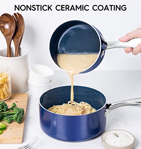 MICHELANGELO 3 Quart Saucepan with Lid, Nonstick Ceramic Sauce Pan with Stainless Steel Handle, 3 Qt Saucepan with Lid Induction Compatible, Oven Safe, Blue - My Kitchen Products