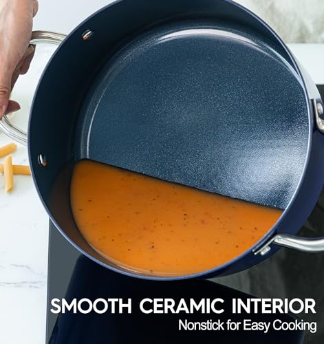 MICHELANGELO 5 Qt Ceramic Nonstick Stock Pot with Lid for Daily Meals, Blue - My Kitchen Products