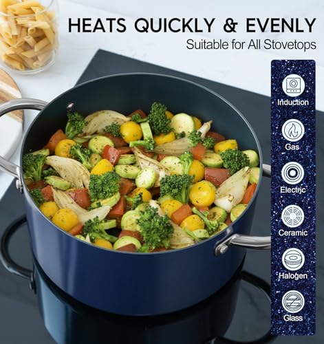 MICHELANGELO 5 Qt Ceramic Nonstick Stock Pot with Lid for Daily Meals, Blue - My Kitchen Products