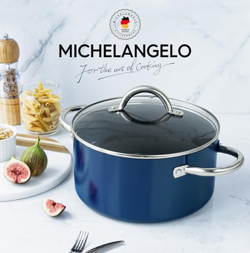 MICHELANGELO 5 Qt Ceramic Nonstick Stock Pot with Lid for Daily Meals, Blue - My Kitchen Products