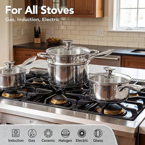 MICHELANGELO Stainless Steel Saucepan Set with Lids 1QT & 2QT & 3QT, Stainless Steel Sauce Pot Set 6pcs, Induction Saucepans, Nonstick Sauce Pan Set, Dishwasher Safe - My Kitchen Products