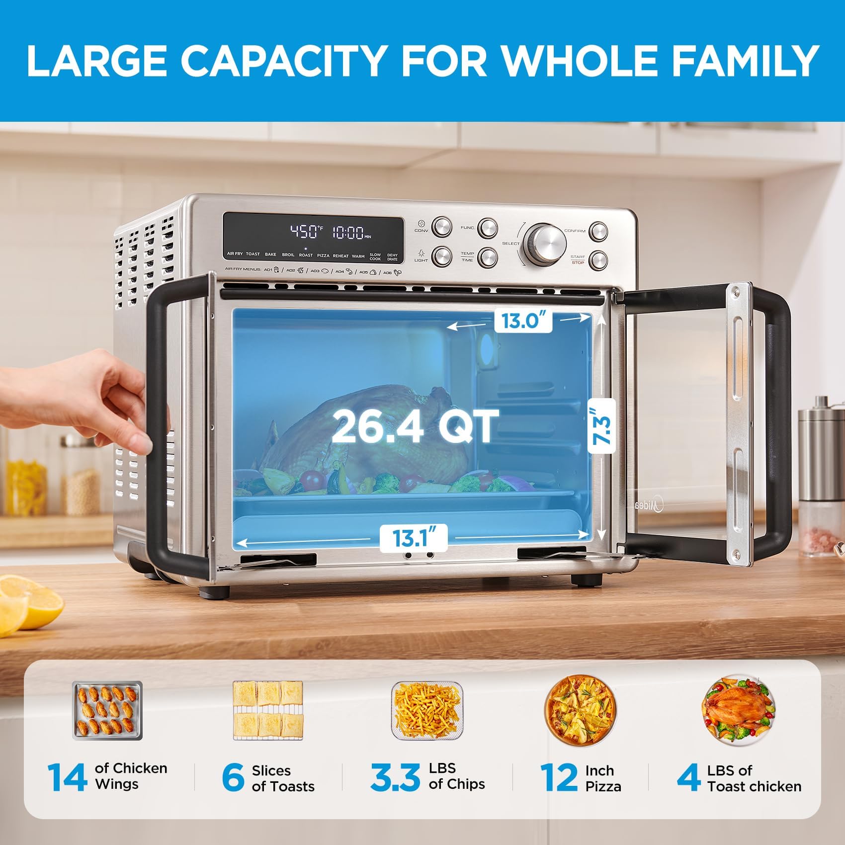 Midea Flexify Classic French Door Toaster Oven Air Fryer Combo, 10-in-1 Large Capacity 26.4 QT Countertop Oven, 25% Faster Cooking and 90% Less Oil, Stainless Steel - My Kitchen Products
