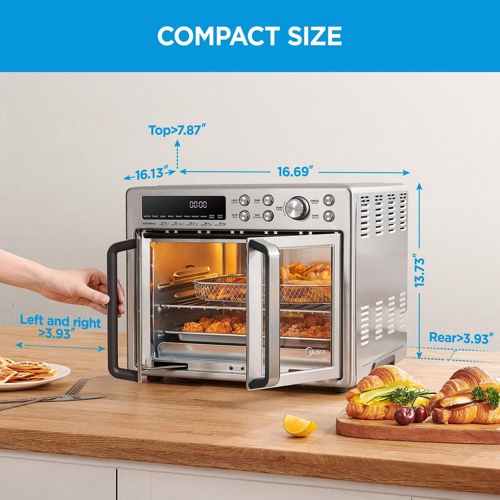 Midea Flexify Classic French Door Toaster Oven Air Fryer Combo, 10-in-1 Large Capacity 26.4 QT Countertop Oven, 25% Faster Cooking and 90% Less Oil, Stainless Steel - My Kitchen Products