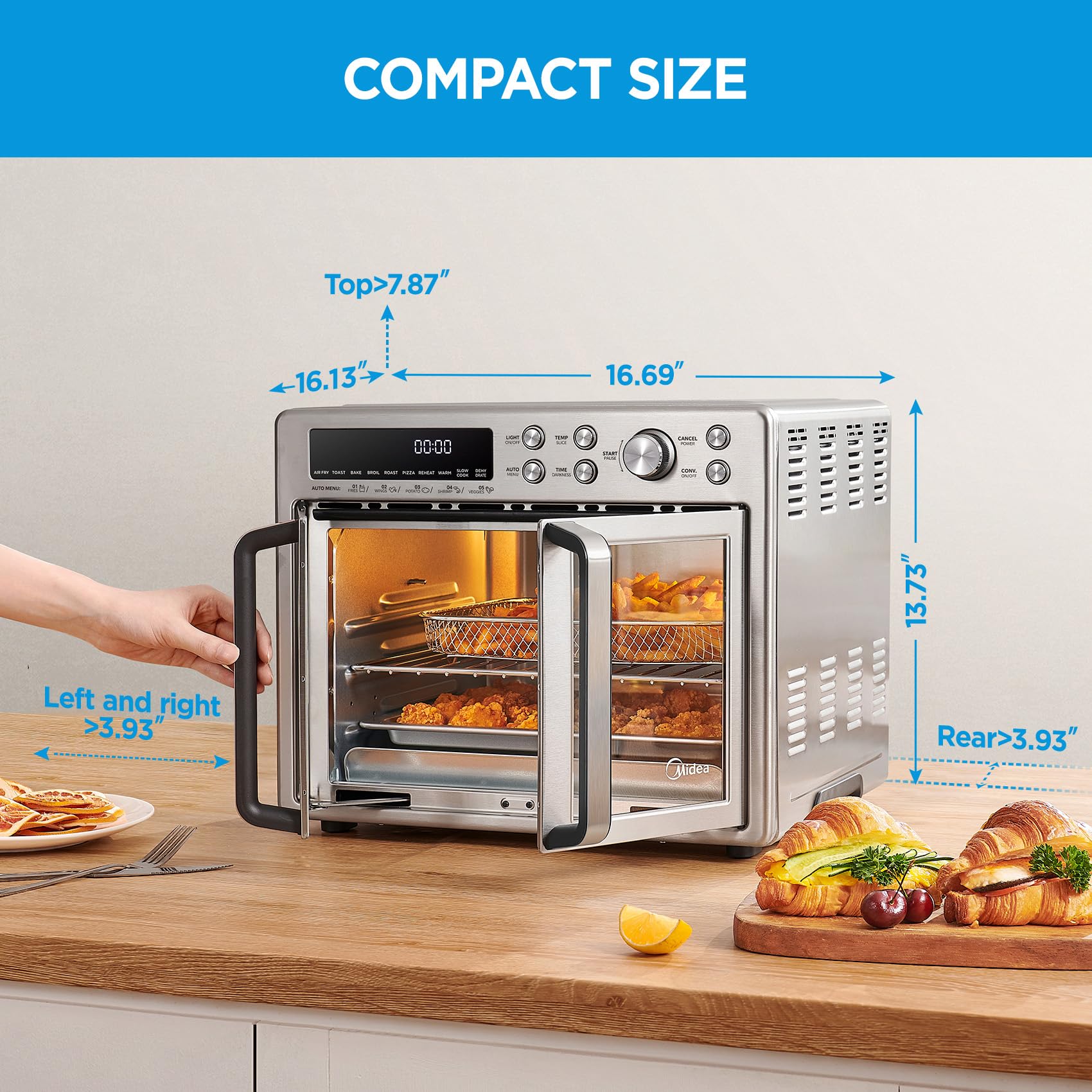 Midea Flexify Classic French Door Toaster Oven Air Fryer Combo, 10-in-1 Large Capacity 26.4 QT Countertop Oven, 25% Faster Cooking and 90% Less Oil, Stainless Steel - My Kitchen Products